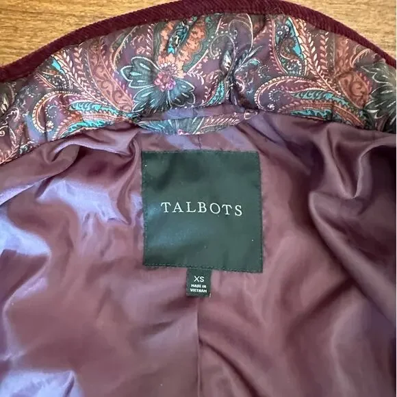 Talbots Quilted Jacket Sz XS Womens Paisley Maroon Purple Snap Zip Lightweight - Picture 7 of 10